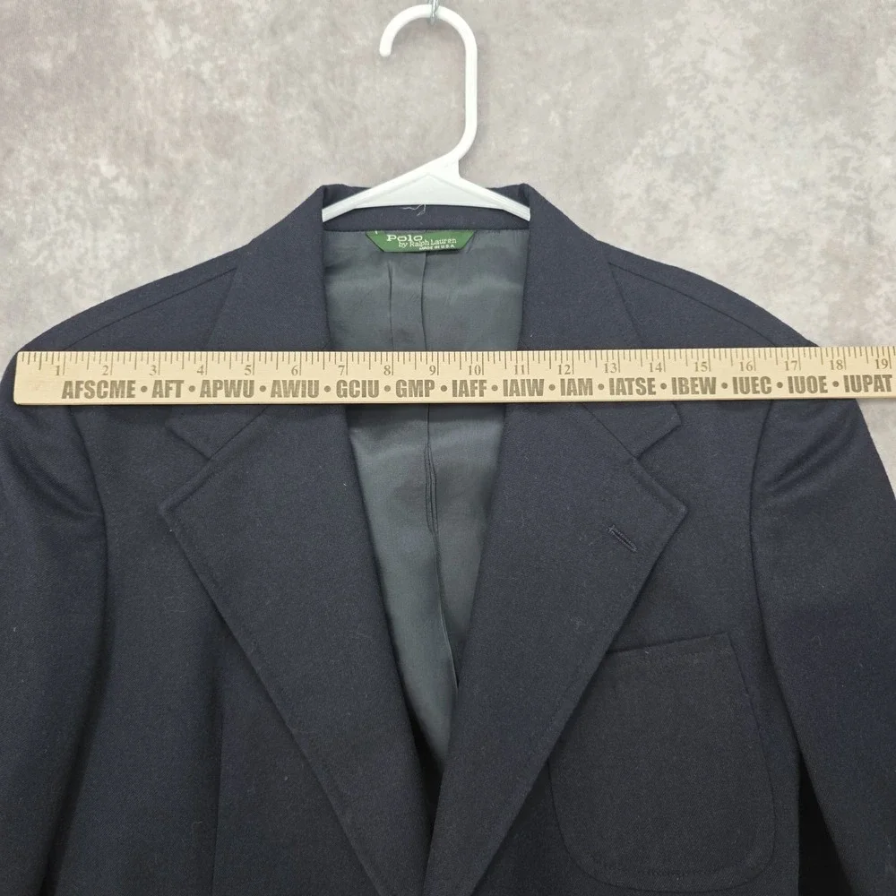 VTG Polo Ralph Lauren Navy Blue Blazer Gold Crest Buttons Made In USA Wool